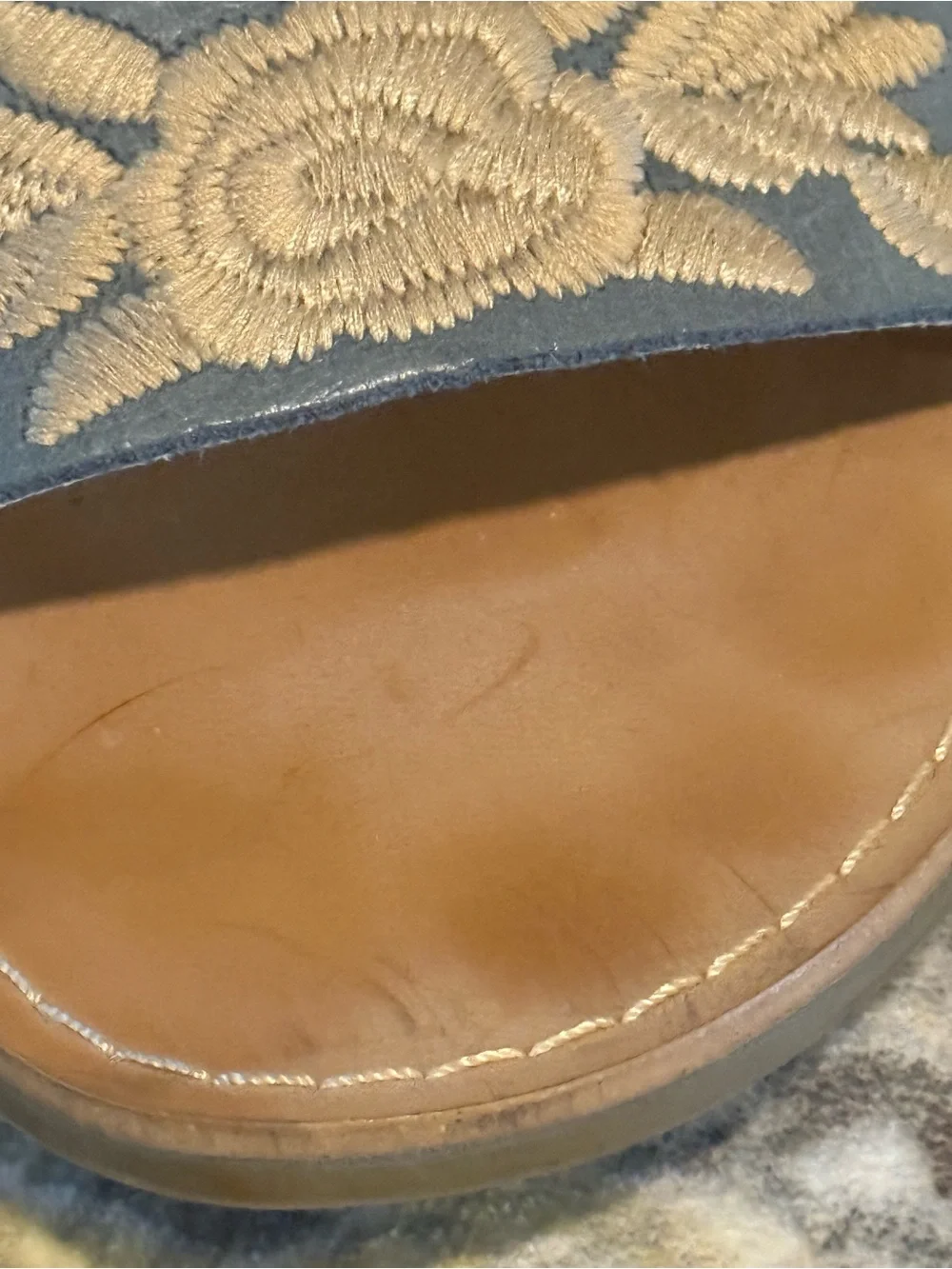 👡 Latigo Women’s Floral Embroidered Sandals in Denim Blue Leather Size 11